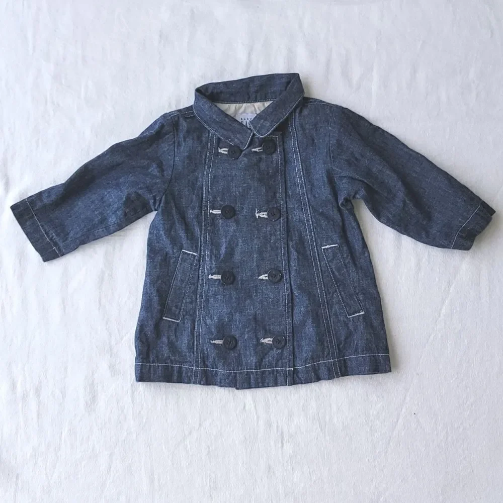 GAP Baby Toddler Denim Lined Nautical Button Pea Coat Size 12-18 Months Large